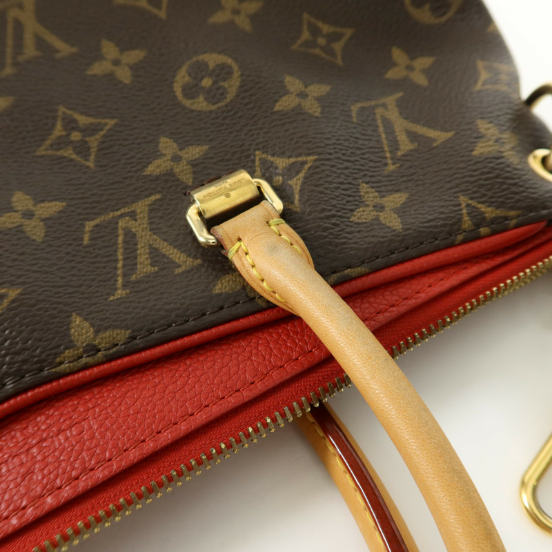 LOUIS VUITTON Monogram Pallas金扣手挽肩背兩用袋棕色/紅色-16