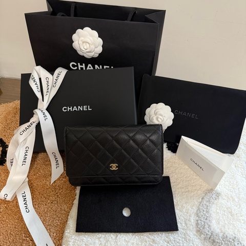 CHANEL經典鏈子皮夾WOC-荔枝牛皮芯片款（金鍊）