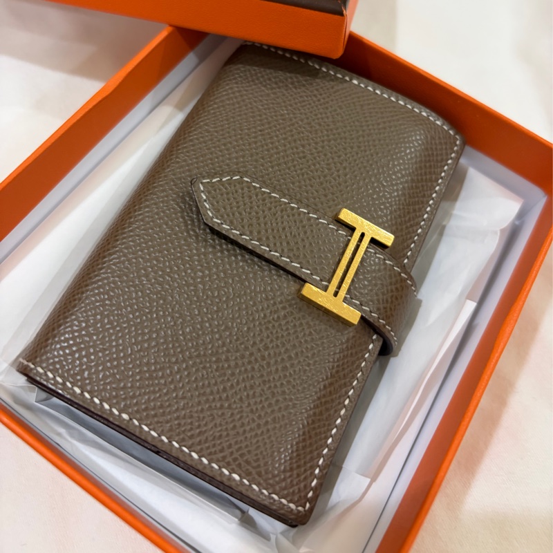 愛馬仕 Hermes mini bearn wallet 大象灰金釦（非卡夾喔！有零錢袋）-1
