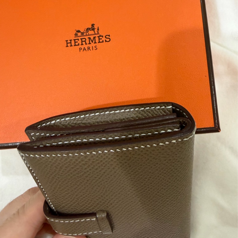 愛馬仕 Hermes mini bearn wallet 大象灰金釦（非卡夾喔！有零錢袋）-4