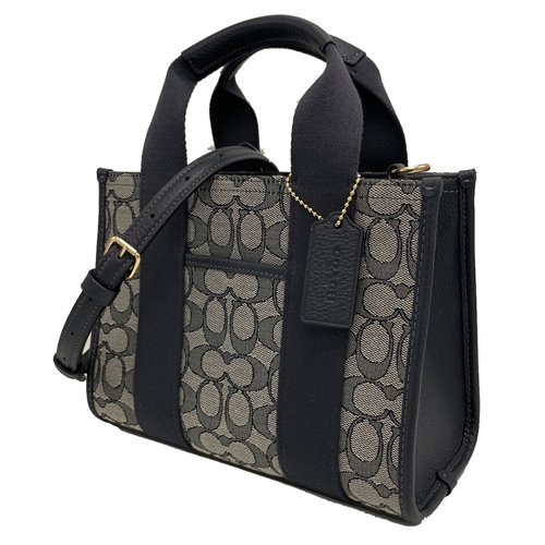 【全新】COACH 織布牛皮手提/斜背兩用琴譜方包(藍)-1