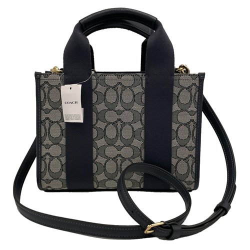 【全新】COACH 織布牛皮手提/斜背兩用琴譜方包(藍)-2