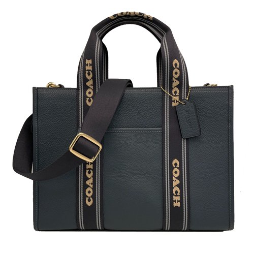 【全新】COACH 素面牛皮手提/斜背兩用琴譜大方包(藍)-0