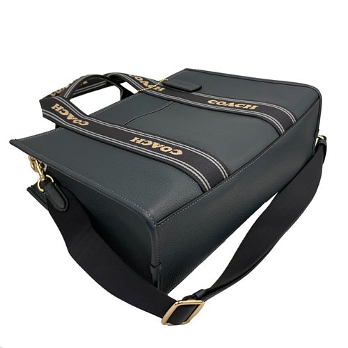 【全新】COACH 素面牛皮手提/斜背兩用琴譜大方包(藍)-3