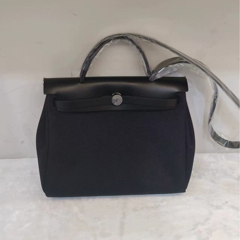 HERMES 經典黑色herbag31 31*25*11 98新配件塵袋鑰匙鎖-0