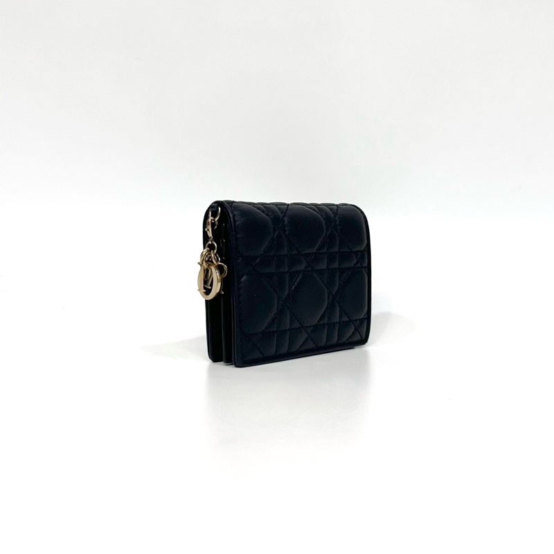 DIOR黑金Lady Dior Gardenia羊皮迷你錢包S0178ONMJ_M900-1