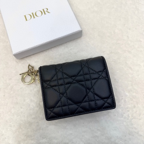 DIOR黑金Lady Dior Gardenia羊皮迷你錢包S0178ONMJ_M900