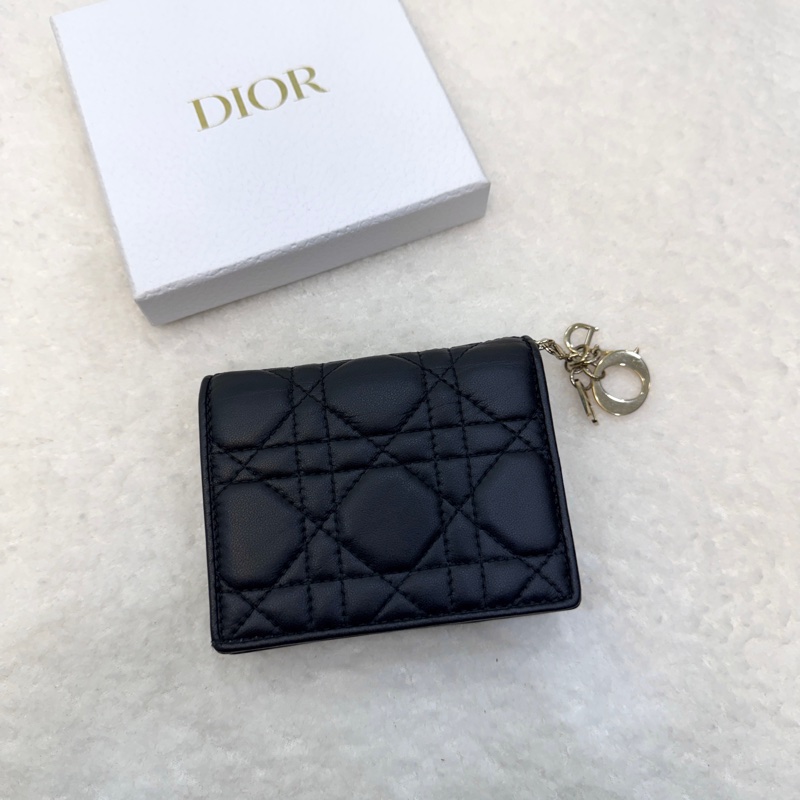 DIOR黑金Lady Dior Gardenia羊皮迷你錢包S0178ONMJ_M900-1