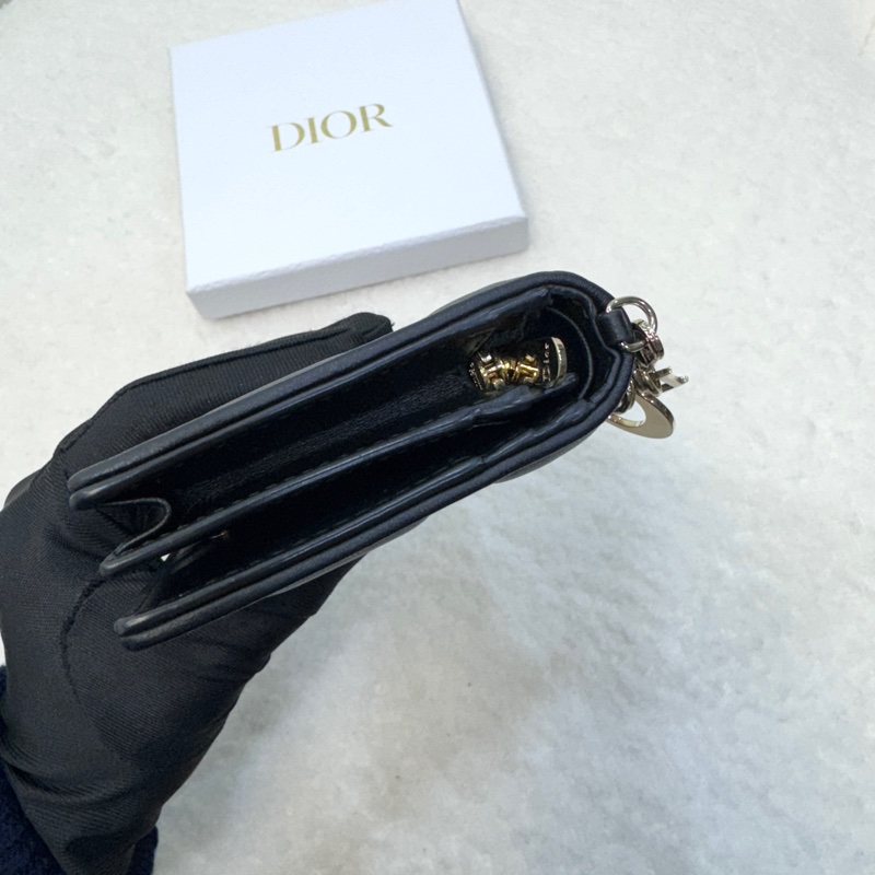 DIOR黑金Lady Dior Gardenia羊皮迷你錢包S0178ONMJ_M900-3