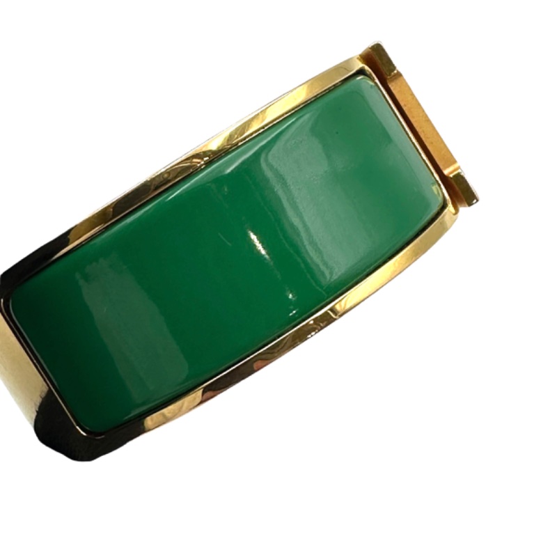 【美收精品】HERMES 琺瑯寬版扣式手環(綠/金) B-872【隔月月中將轉賣至日本 上架期限30天】-4