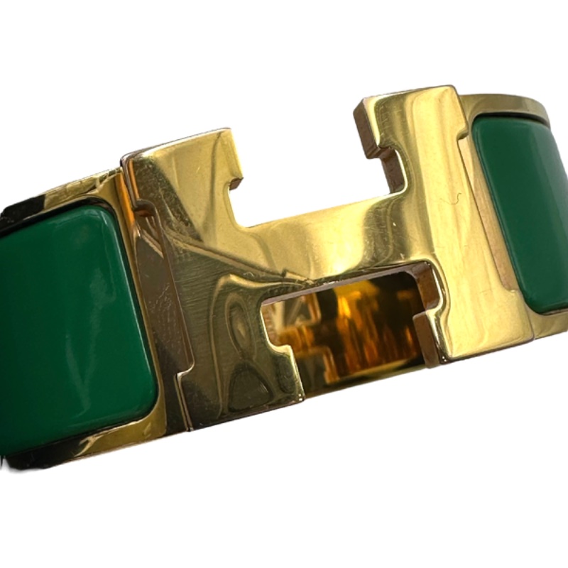 【美收精品】HERMES 琺瑯寬版扣式手環(綠/金) B-872【隔月月中將轉賣至日本 上架期限30天】-8