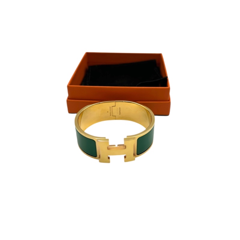 【美收精品】HERMES 琺瑯寬版扣式手環(綠/金) B-872【隔月月中將轉賣至日本 上架期限30天】-9