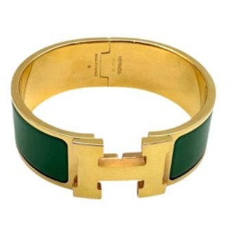 【美收精品】HERMES 琺瑯寬版扣式手環(綠/金) B-872【隔月月中將轉賣至日本 上架期限30天】-0