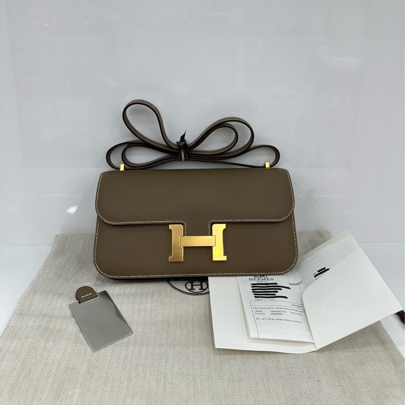 愛馬仕 Elan康康constance elan 長版大象灰金扣Epsom K刻 全新有購證-0