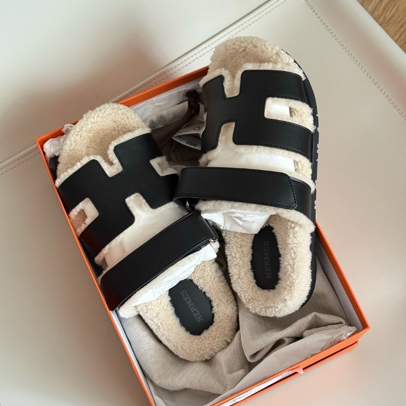 原價38900🌟全新25年購💯🌟Hermès愛馬仕 二舅毛毛拖  冬季款 黑色 EU37🖤-0