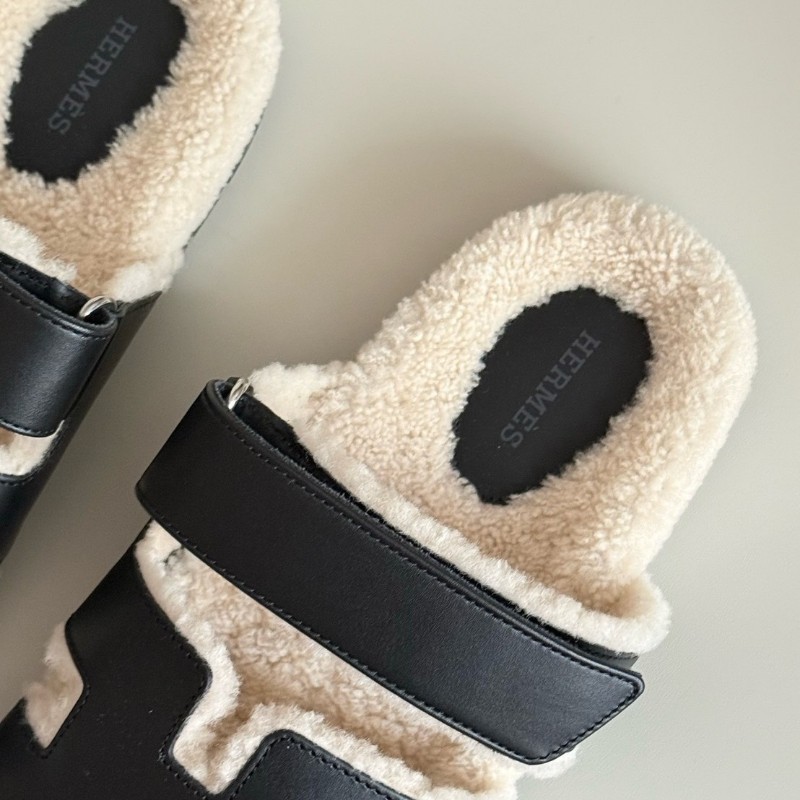 原價38900🌟全新25年購💯🌟Hermès愛馬仕 二舅毛毛拖  冬季款 黑色 EU37🖤-8