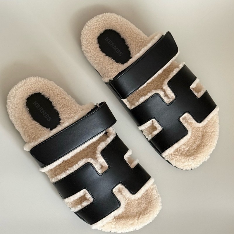 原價38900🌟全新25年購💯🌟Hermès愛馬仕 二舅毛毛拖  冬季款 黑色 EU37🖤-9