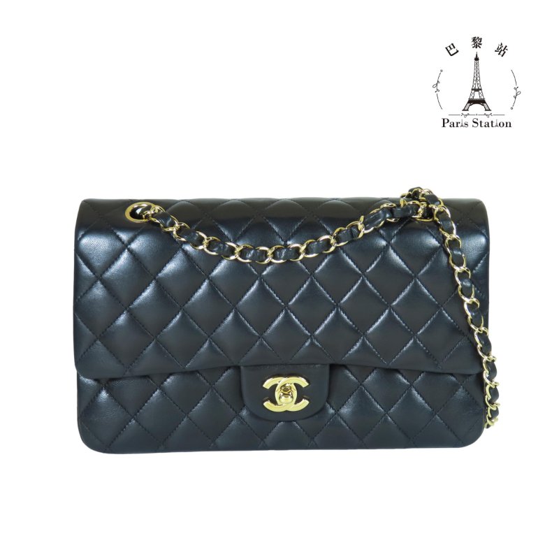 【巴黎站二手名牌專賣店】＊現貨＊CHANEL香奈兒真品＊COCO25 黑菱格羊皮金雙C金鍊肩背斜背包-0