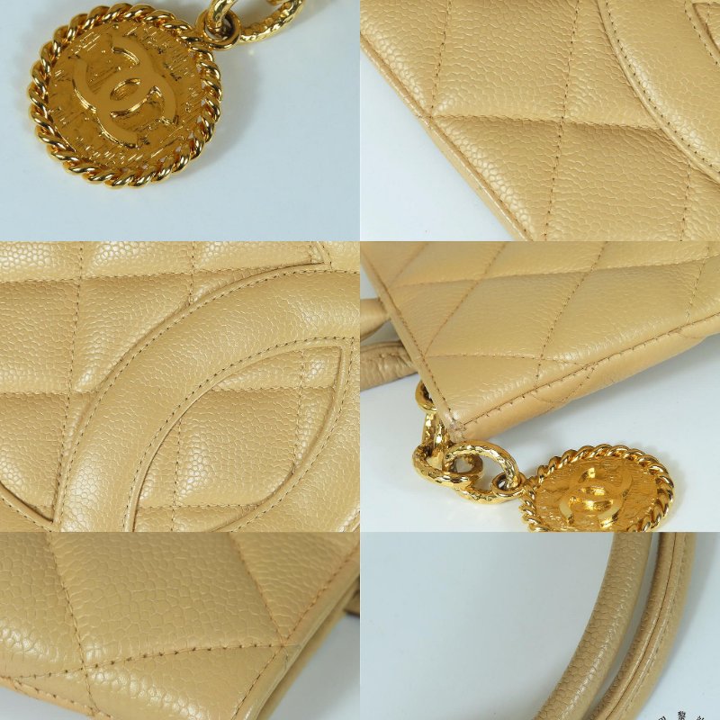 【巴黎站二手名牌專賣店】＊現貨＊CHANEL香奈兒真品＊奶茶色菱格荔枝紋大雙C LOGO金幣手提肩背包-6