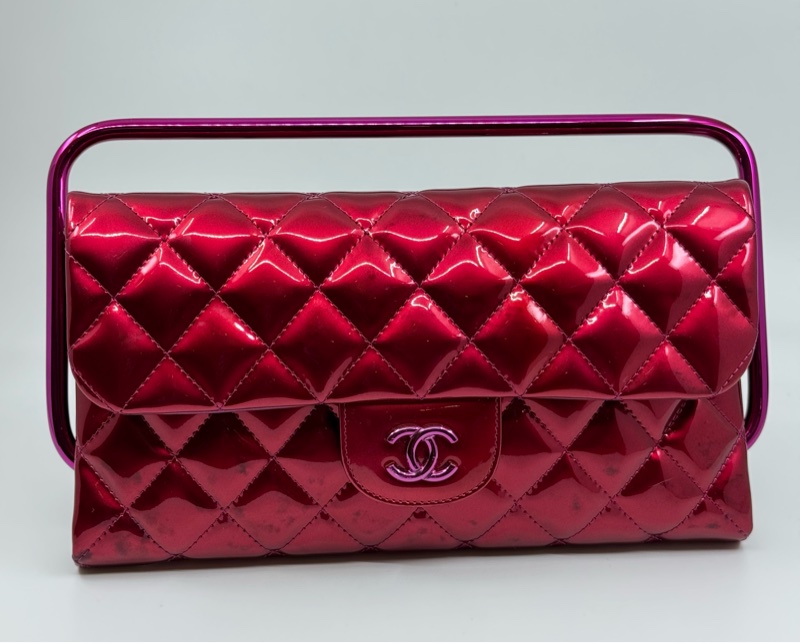 CHANEL 紫紅色 漆皮 Clutch-6