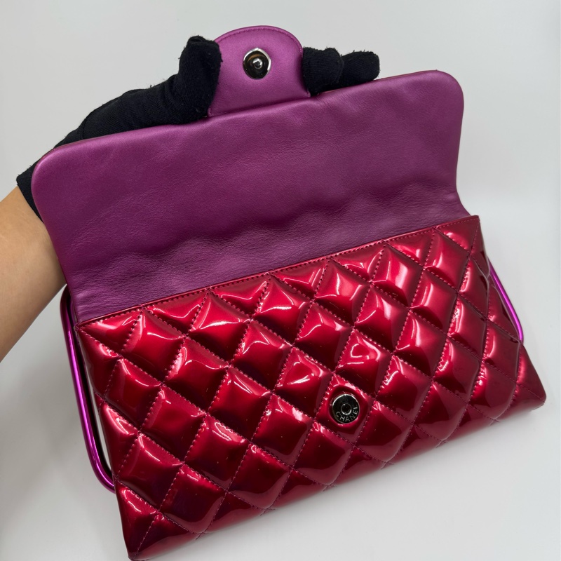 CHANEL 紫紅色 漆皮 Clutch-9