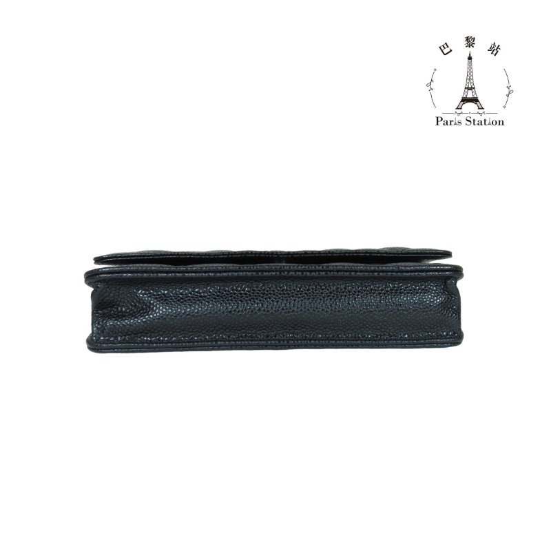 【巴黎站二手名牌專賣店】＊現貨＊CHANEL 香奈兒 真品＊黑色菱格荔枝紋牛皮銀色雙C鏈包 WOC斜背包-2