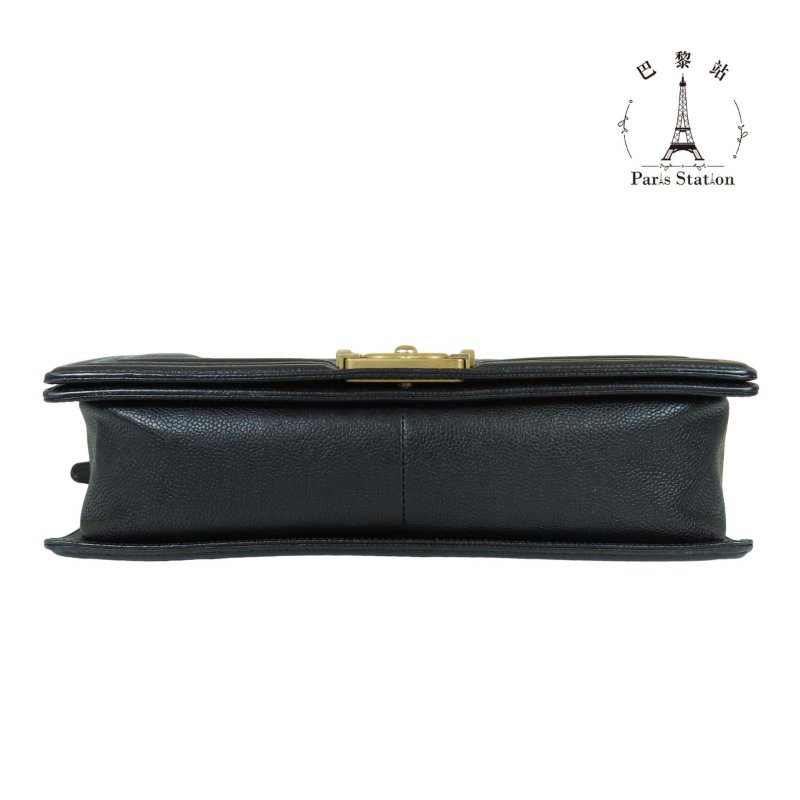 【巴黎站二手名牌專賣店】*現貨*CHANEL 香奈兒 真品*黑色菱格牛皮金釦BOY 28 金鍊肩背斜背包-2