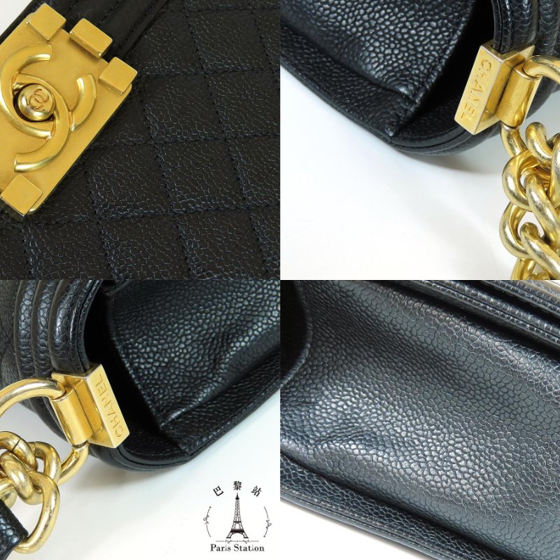 【巴黎站二手名牌專賣店】*現貨*CHANEL 香奈兒 真品*黑色菱格牛皮金釦BOY 28 金鍊肩背斜背包-5