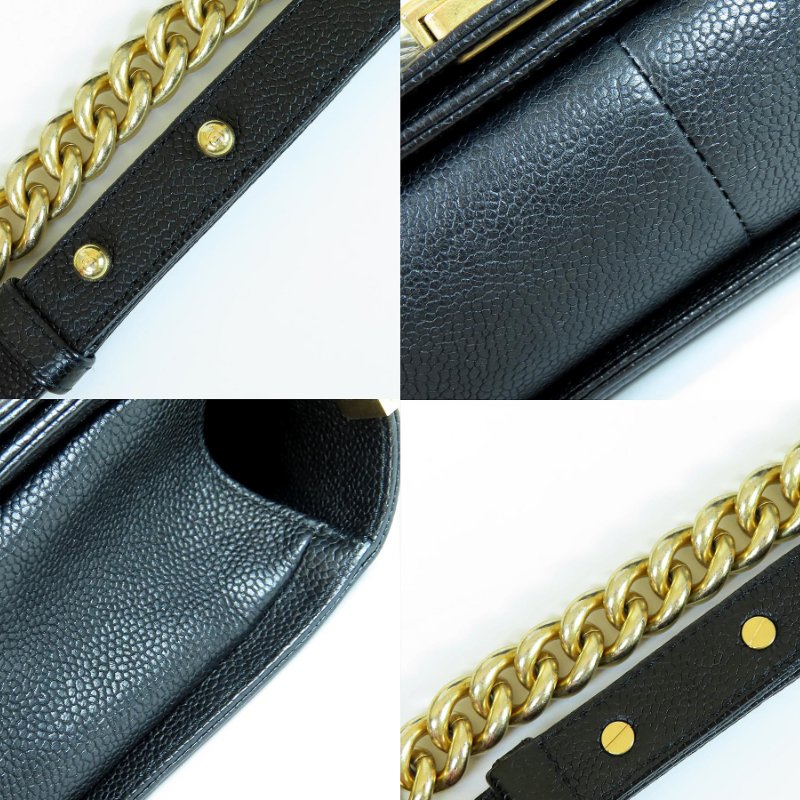【巴黎站二手名牌專賣店】*現貨*CHANEL 香奈兒 真品*黑色菱格牛皮金釦BOY 28 金鍊肩背斜背包-6
