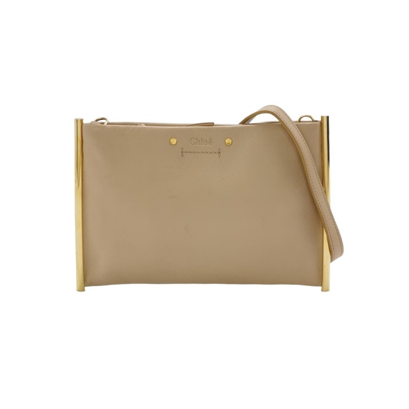 Chloe Roy牛皮字母logo壓紋金屬裝飾斜挎包單肩包-0