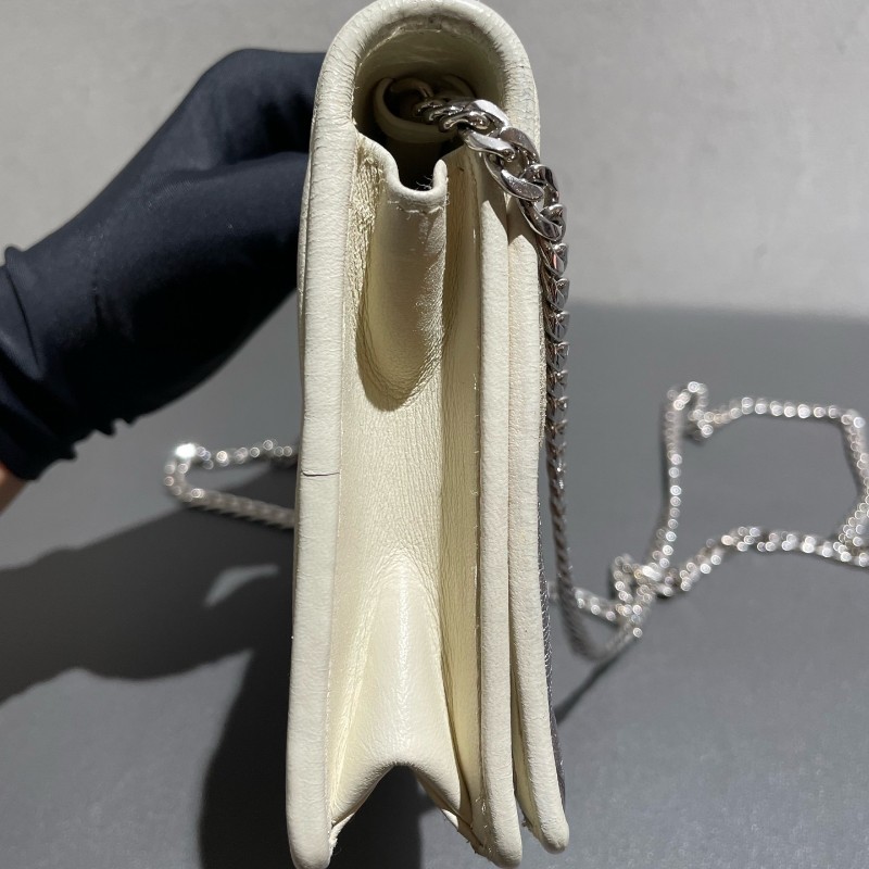 Miumiu 褶皺鏈條包 三拼色 白銀灰 限量色 斜背包肩背包-6