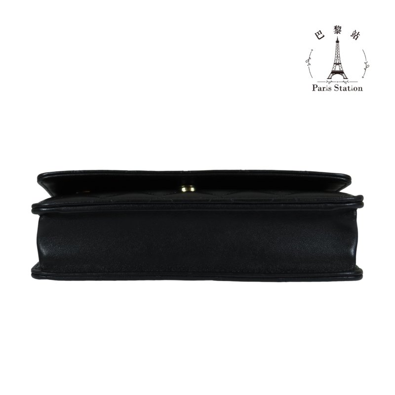 【巴黎站二手名牌專賣店】*現貨*CHANEL 香奈兒 真品*AP3405黑色菱格紋羊皮金色復古浮雕限定雙C鏈包 WOC斜背包-2