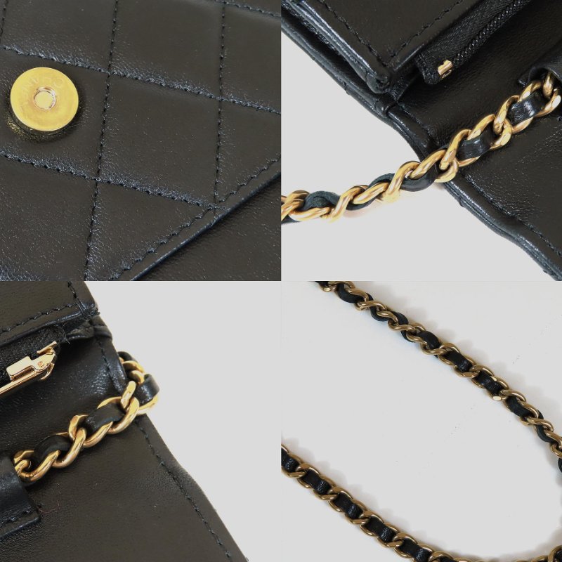【巴黎站二手名牌專賣店】*現貨*CHANEL 香奈兒 真品*AP3405黑色菱格紋羊皮金色復古浮雕限定雙C鏈包 WOC斜背包-7