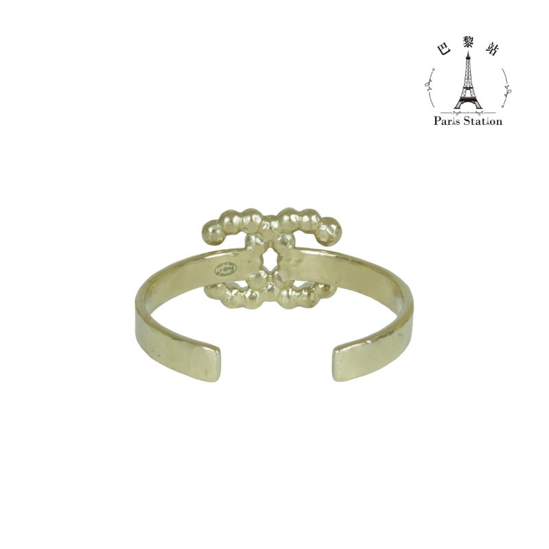 【巴黎站二手名牌專賣店】＊現貨＊CHANEL 香奈兒 真品＊珍珠雙C復古淡金屬開口手環 手鐲-1