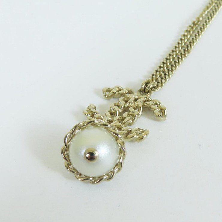 【巴黎站二手名牌專賣店】＊現貨＊CHANEL 香奈兒 真品＊縷空雙C珍珠墜飾項鍊-2