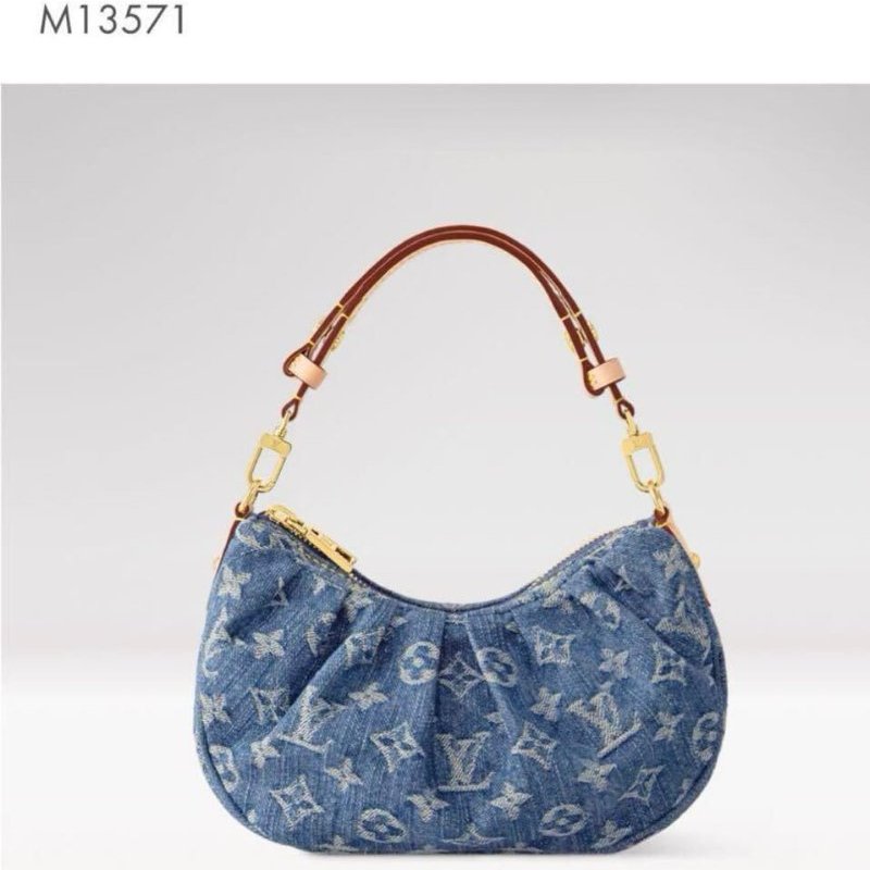 全新~ LV路易威登LOUIS VUITTON Monogram Pochette Valley Logo滿印棉質丹寧布牛仔藍手提單肩/ 肩背包-0