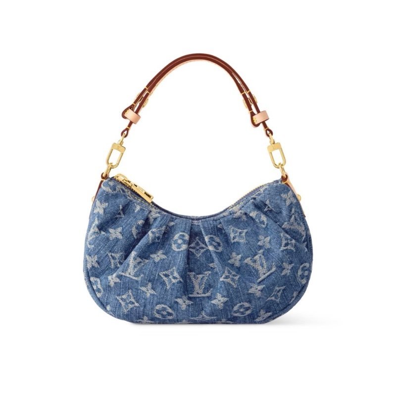 全新~ LV路易威登LOUIS VUITTON Monogram Pochette Valley Logo滿印棉質丹寧布牛仔藍手提單肩/ 肩背包-3