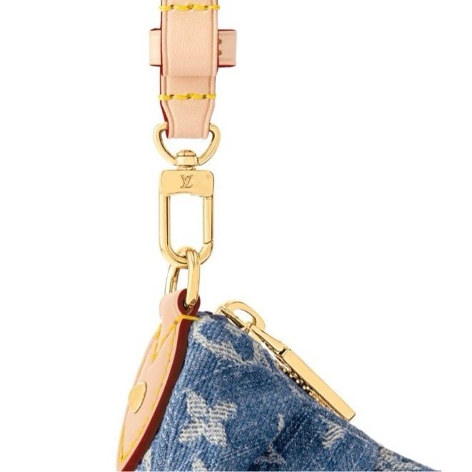 全新~ LV路易威登LOUIS VUITTON Monogram Pochette Valley Logo滿印棉質丹寧布牛仔藍手提單肩/ 肩背包-5
