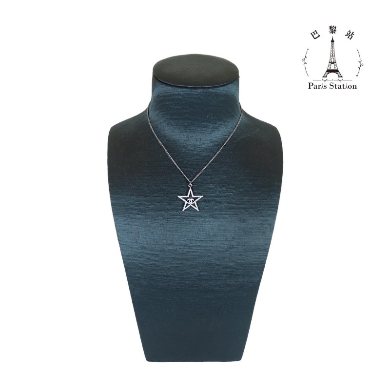 【巴黎站二手名牌專賣店】*現貨*CHANEL 香奈兒 真品*鐵灰銀鏈外星星彩鑽雙C項鍊-0