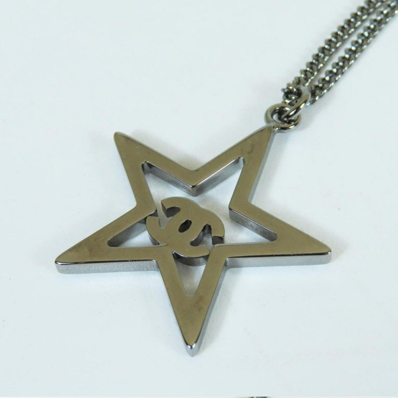 【巴黎站二手名牌專賣店】*現貨*CHANEL 香奈兒 真品*鐵灰銀鏈外星星彩鑽雙C項鍊-3