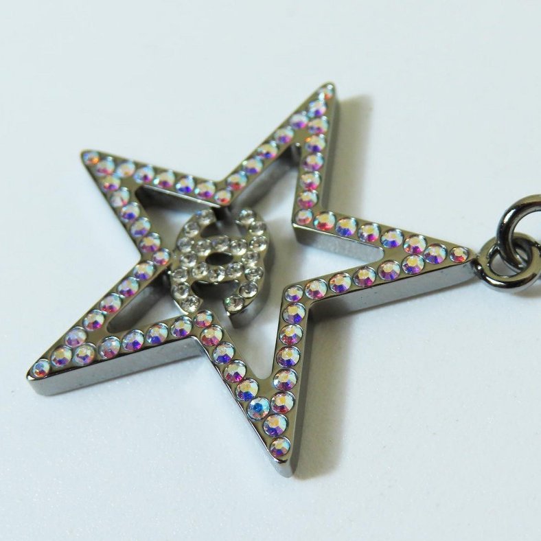 【巴黎站二手名牌專賣店】*現貨*CHANEL 香奈兒 真品*鐵灰銀鏈外星星彩鑽雙C項鍊-4