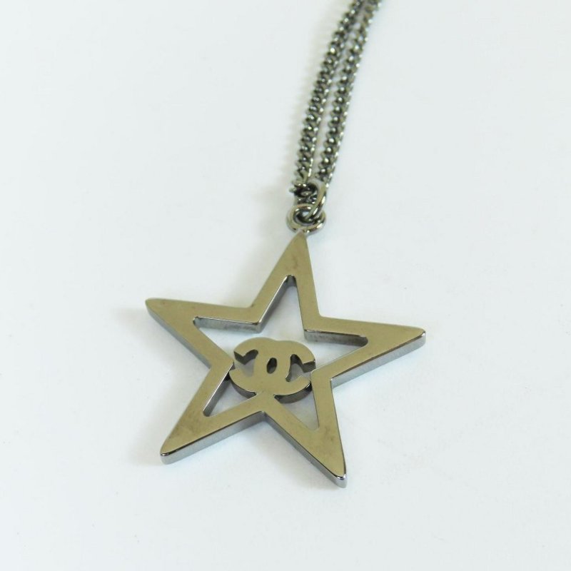 【巴黎站二手名牌專賣店】*現貨*CHANEL 香奈兒 真品*鐵灰銀鏈外星星彩鑽雙C項鍊-5