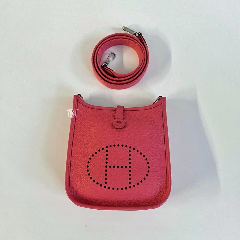 99新🆕 Hermès 愛馬仕 Evelyne Mini 德克薩斯粉銀釦 一代-4