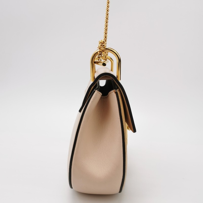 Chloe Drew小豬包牛皮翻毛皮拼色珠寶鎖斜挎包-3