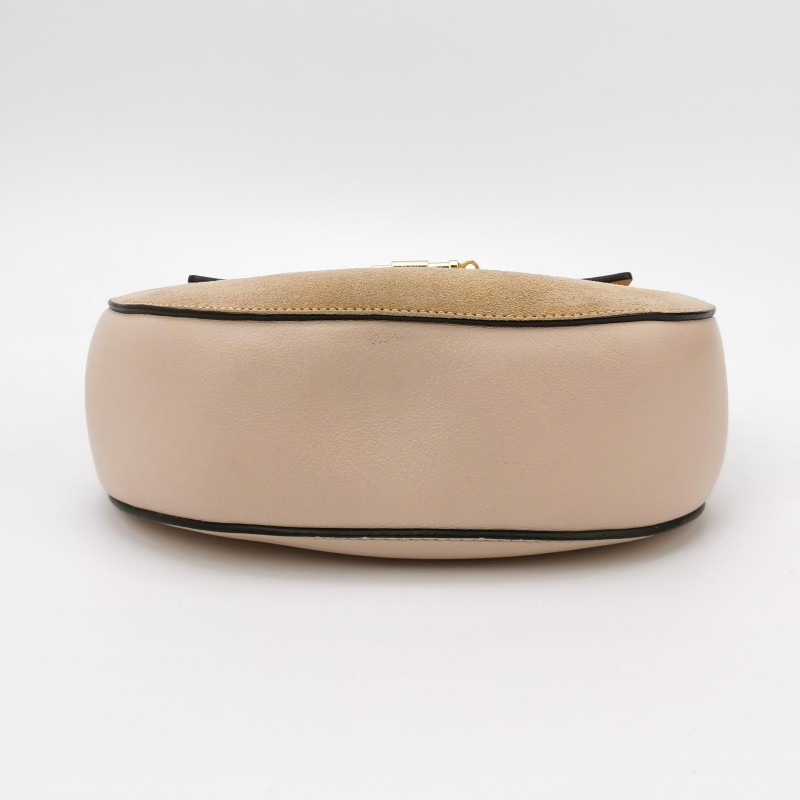 Chloe Drew小豬包牛皮翻毛皮拼色珠寶鎖斜挎包-5