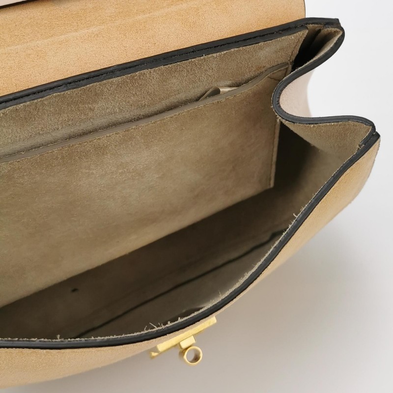 Chloe Drew小豬包牛皮翻毛皮拼色珠寶鎖斜挎包-6