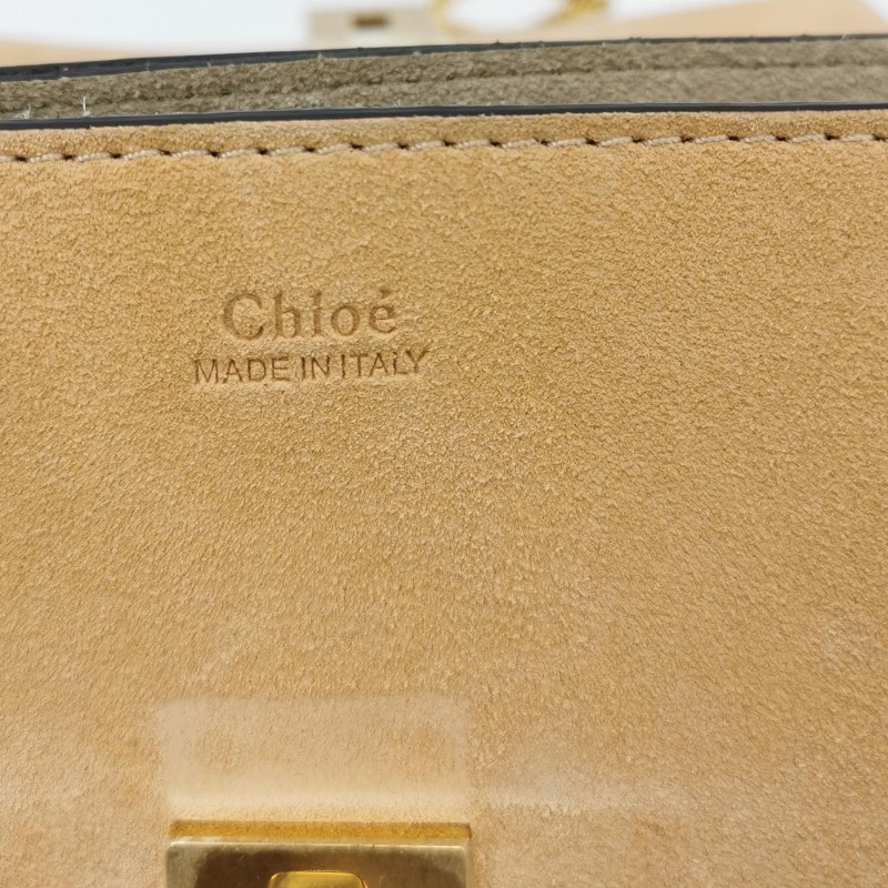 Chloe Drew小豬包牛皮翻毛皮拼色珠寶鎖斜挎包-7