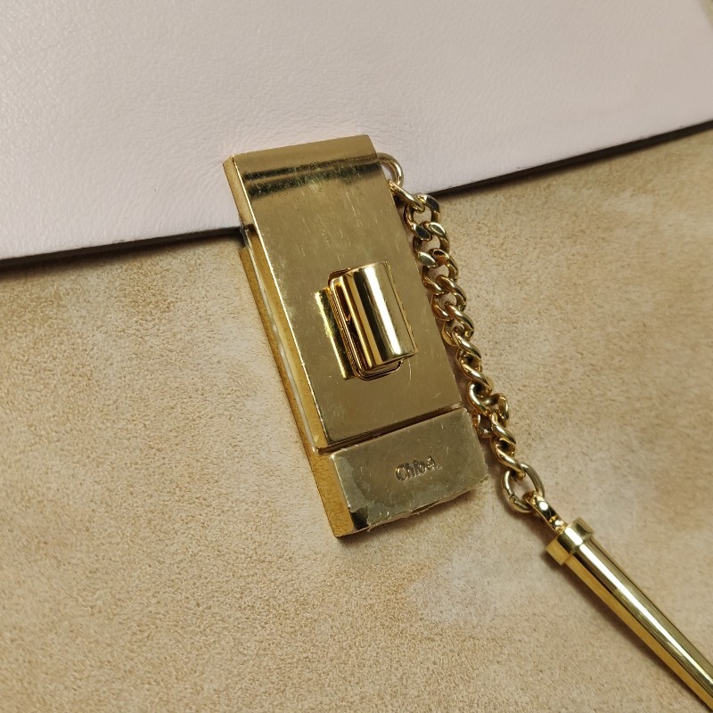 Chloe Drew小豬包牛皮翻毛皮拼色珠寶鎖斜挎包-12