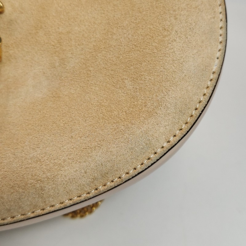 Chloe Drew小豬包牛皮翻毛皮拼色珠寶鎖斜挎包-15