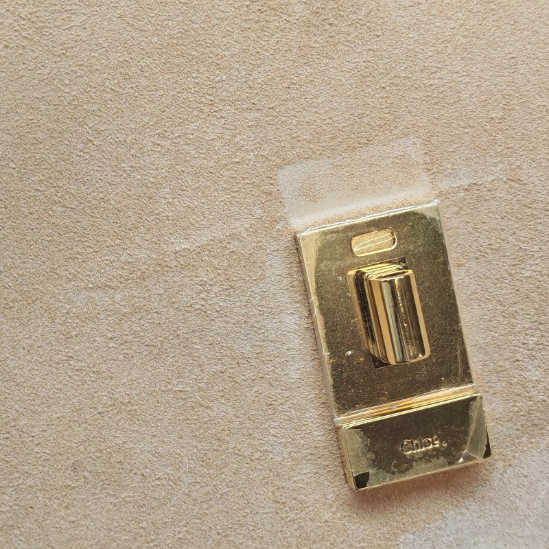 Chloe Drew小豬包牛皮翻毛皮拼色珠寶鎖斜挎包-23